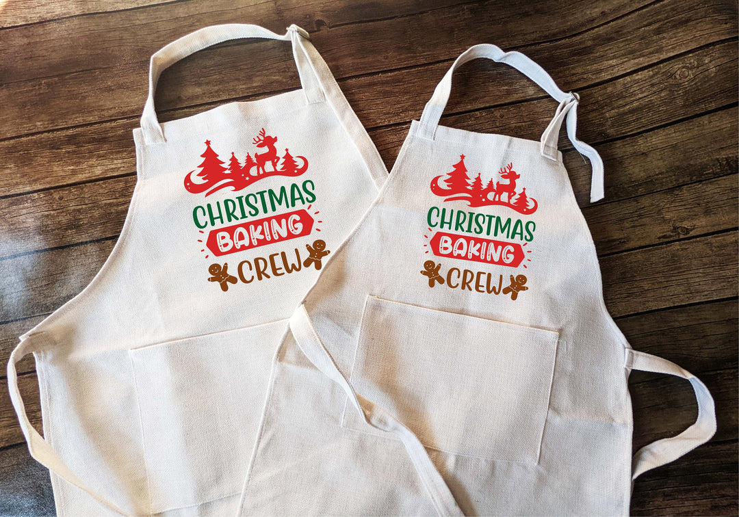 Christmas Baking Crew Aprons Adult Kids Mommy Daughter Matching