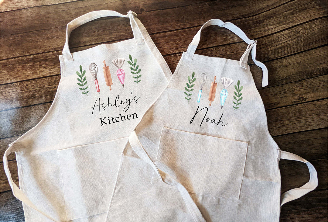 Personalized Baking Apron for Mom, Grandma, or Kids | Custom Kitchen Apron with Name | Matching Family Cooking Gift