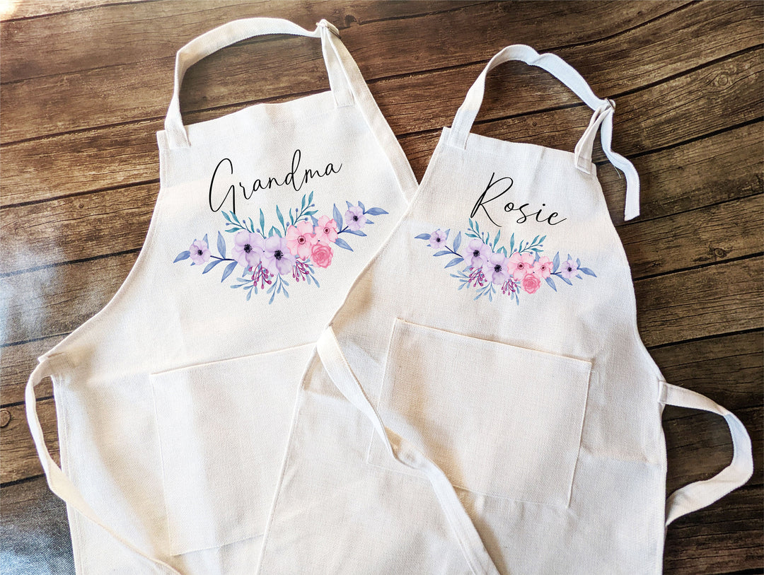 Personalized Floral Apron Adult And Kids Custom Cooking Baking