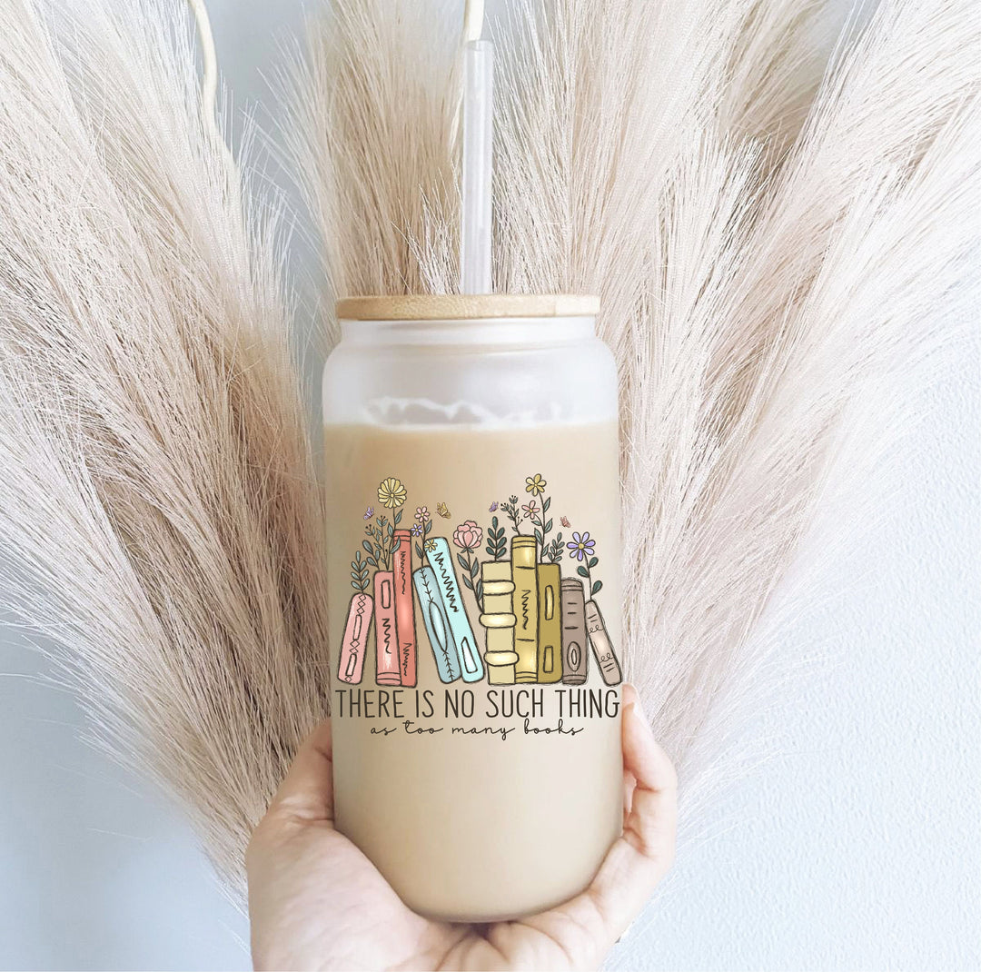 Book Lover Gifts Floral Glass Cup With Lid And Straw