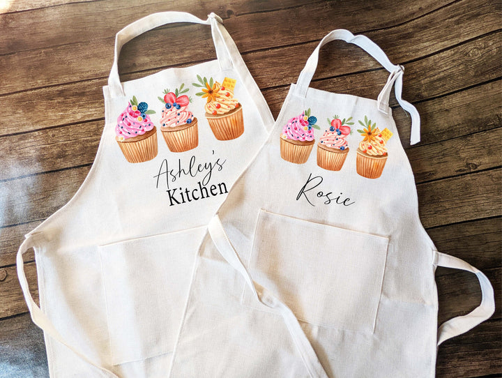 Cupcake Apron For Kids Adult With Pocket Mom Daughter Matching