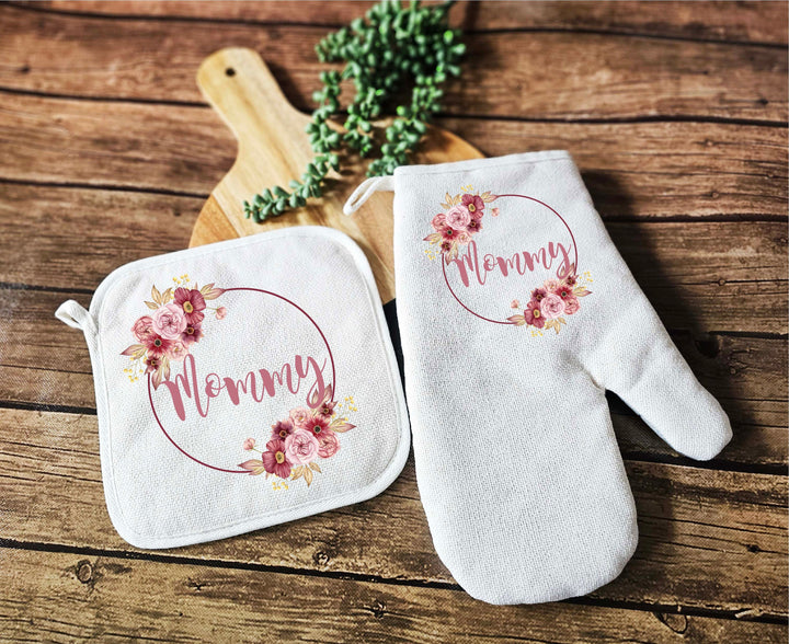Personalized Gift for Her Apron Custom Oven Mitts Set