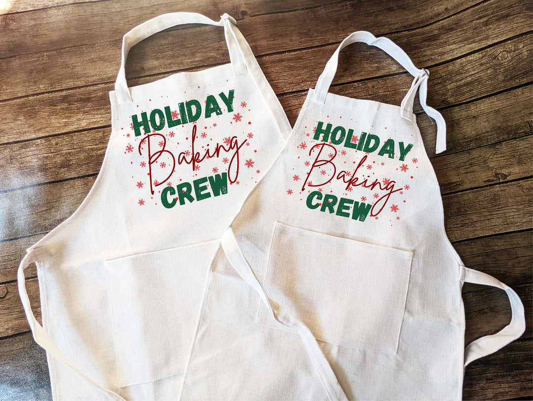 Holiday Baking Crew Aprons Adult Kids Matching Set