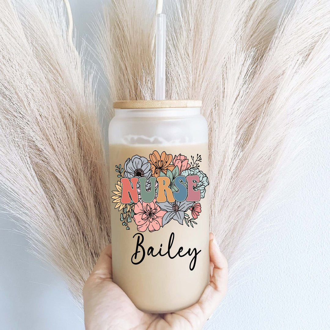 Personalized Nurse Iced Coffee Cup Lid & Straw Custom Gift