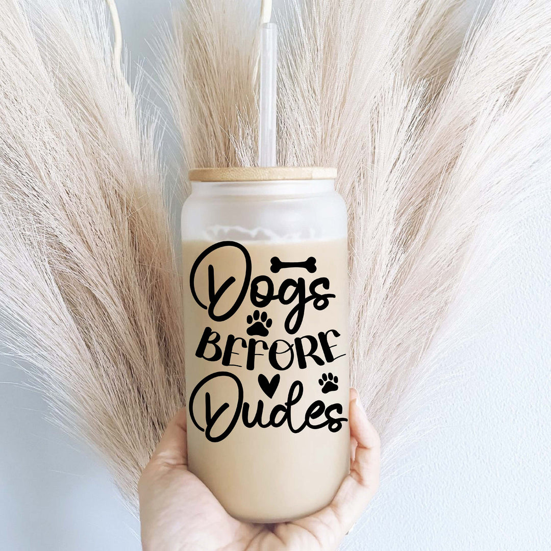 Dogs Before Dudes Iced Coffee Glass Cup With Lid And Straw
