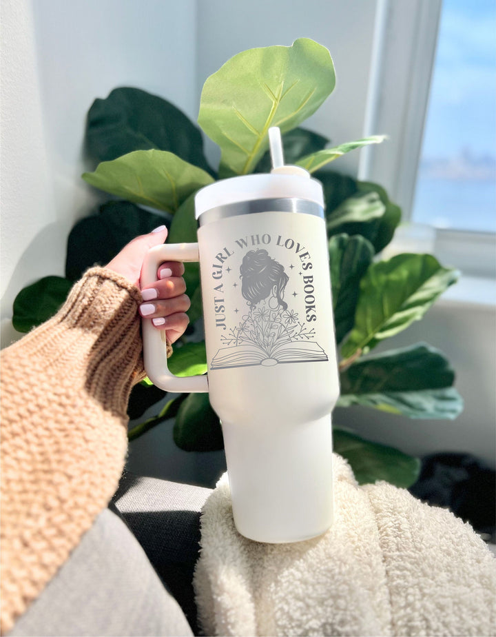 Just A Girl Who Loves Book Tumbler 40oz With Handle