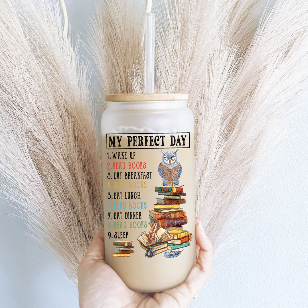 Book Lover Gift Glass Cup with Lid and Straw Reader Tumbler