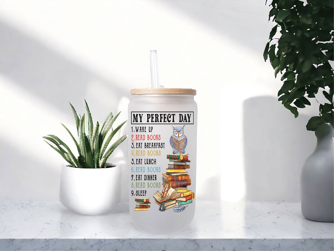 Book Lover Gift Glass Cup with Lid and Straw Reader Tumbler