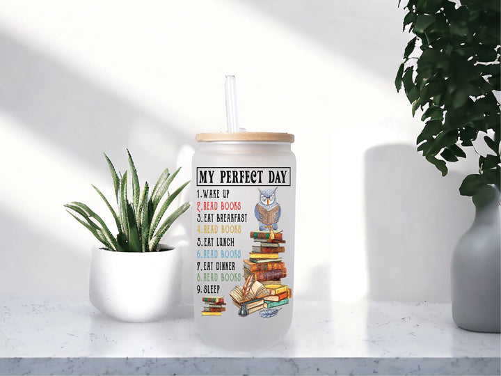 Book Lover Gift Glass Cup with Lid and Straw Reader Tumbler