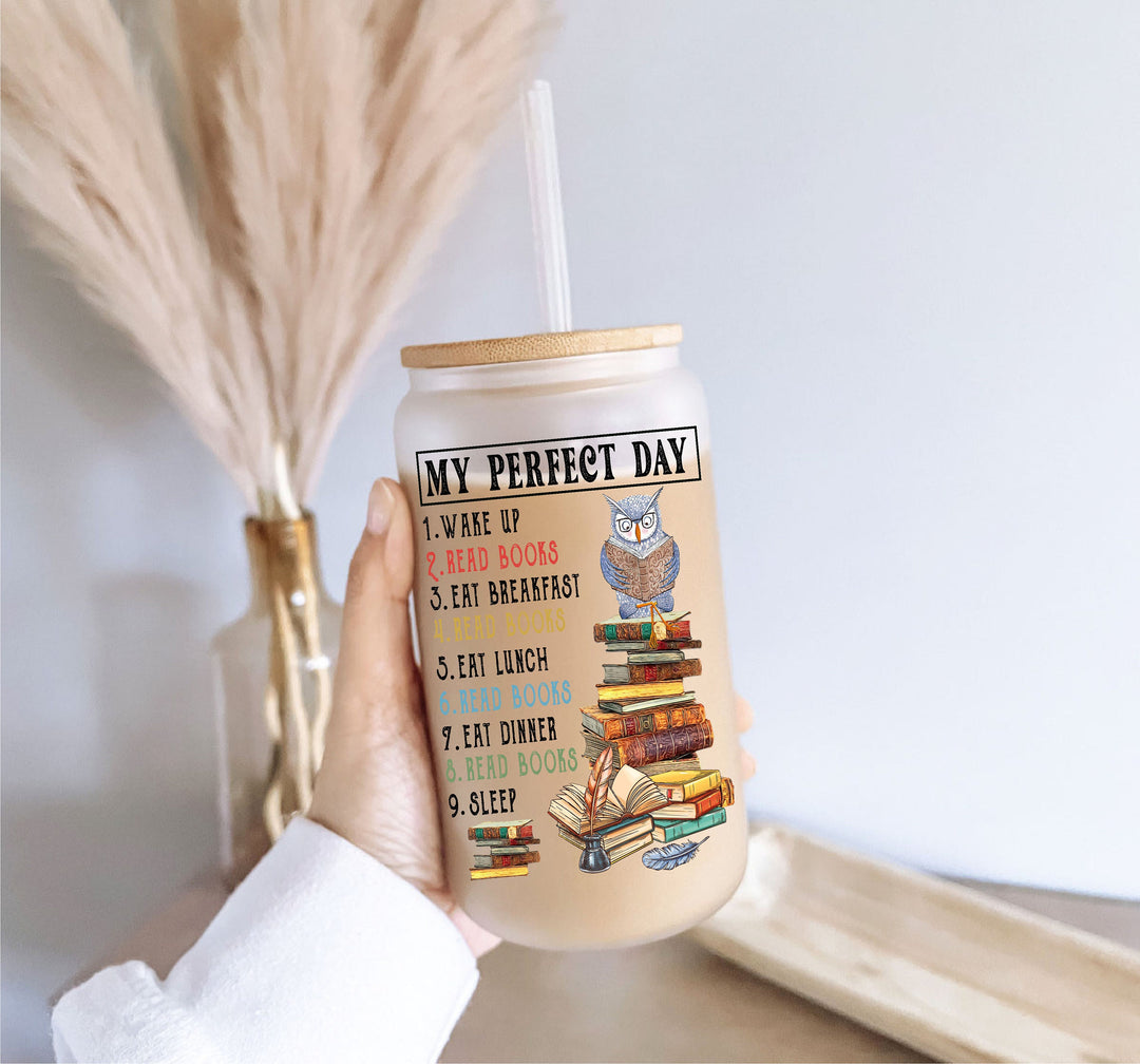 Book Lover Gift Glass Cup with Lid and Straw Reader Tumbler