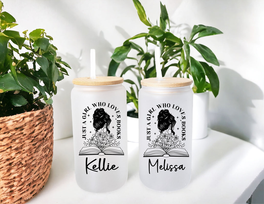 Just A Girl Who Love Book Tumbler 16oz Glass Cup Gift