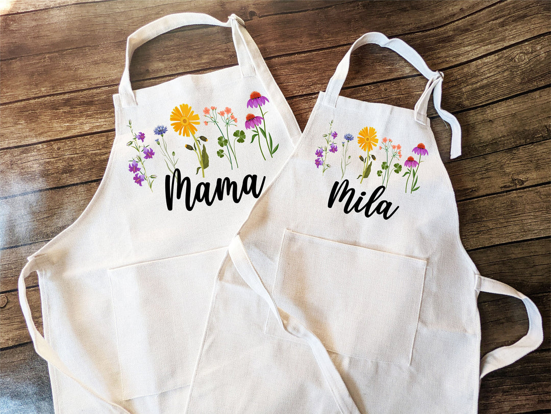 Personalized Floral Apron Adult and Kids Custom Baking Apron