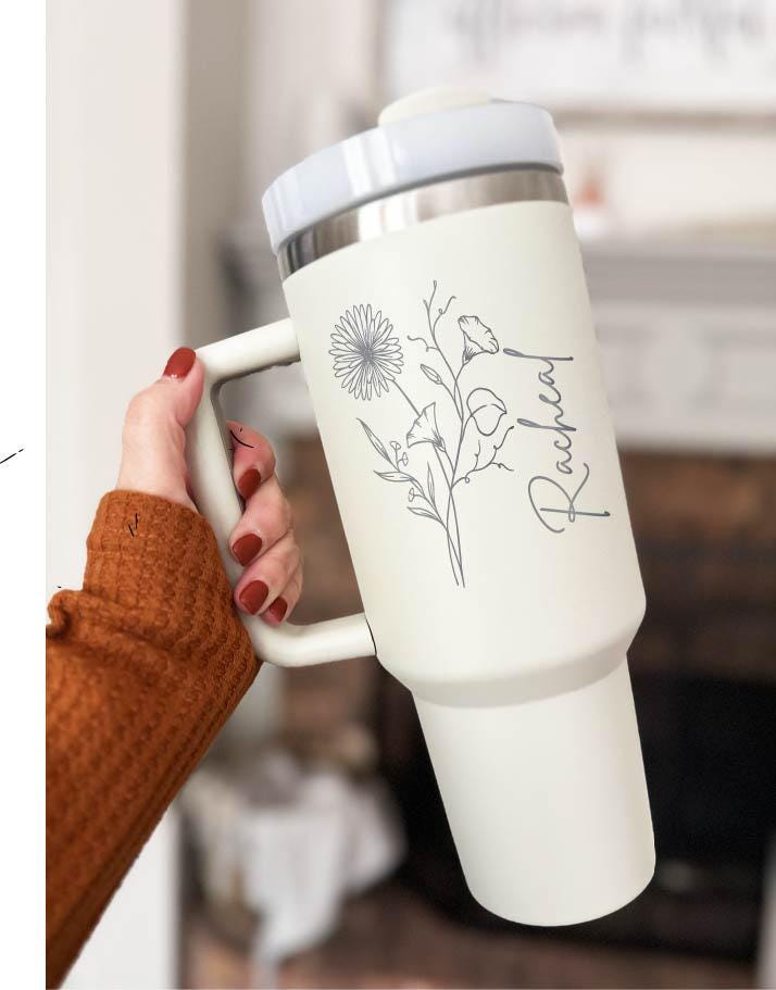 Custom Birth Flower Gift 40 Oz Cup Personalized Tumbler
