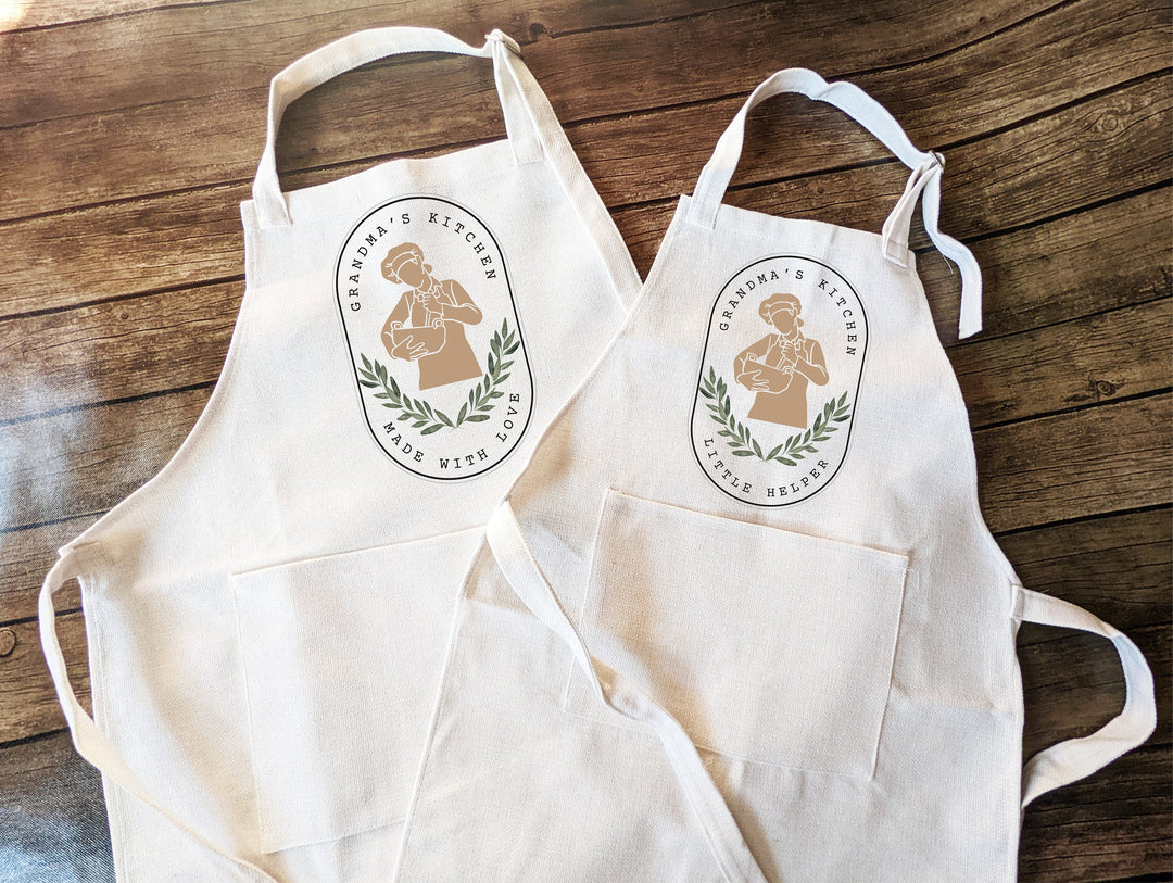 Nana's Kitchen Linen Apron: Matching Apron for Nana and Grandkid gift