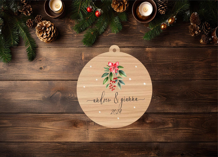 Personalized First Christmas Married Wooden Ornament Holiday Gift