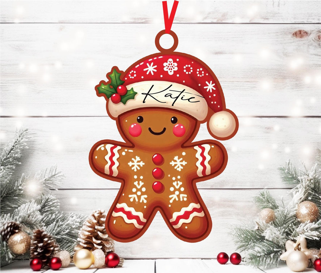 Personalized Family Name Ornament Gingerbread Man Santa Hat