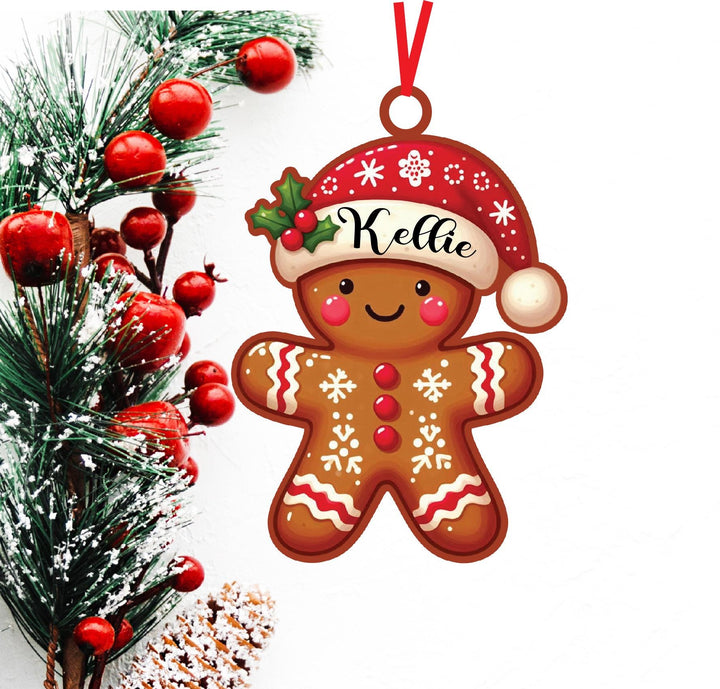 Personalized Family Name Ornament Gingerbread Man Santa Hat