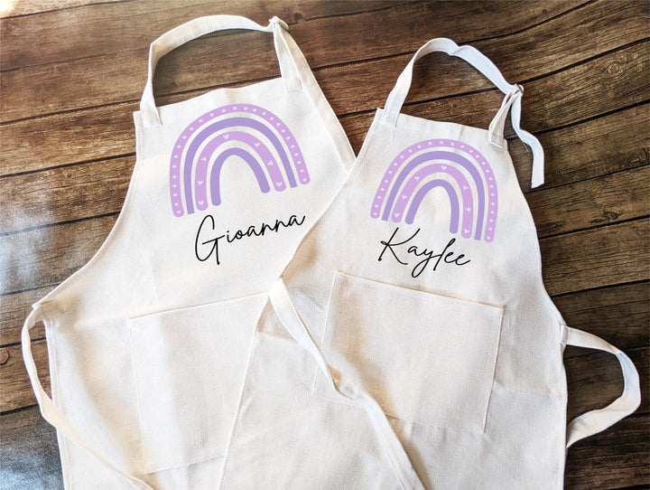 Personalized Rainbow Kid Apron With Pocket Adjustable Strap