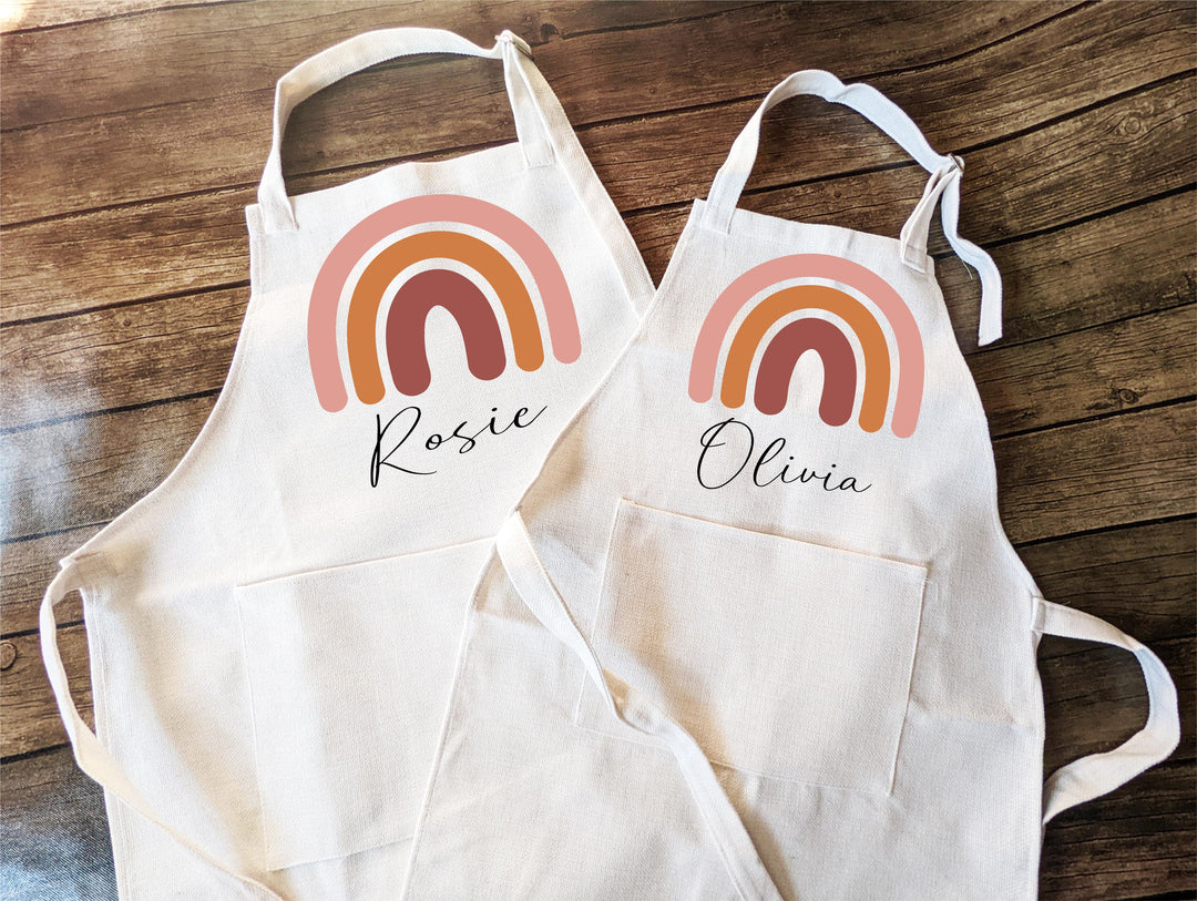 Personalized Rainbow Kid Apron with Pocket Mommy and Me Gift