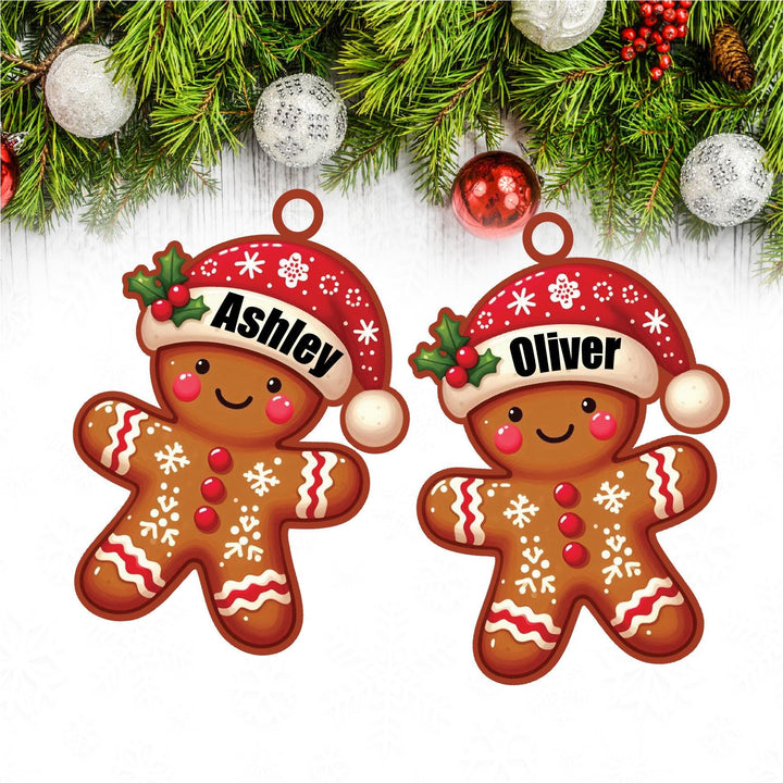 Personalized Family Name Ornament Gingerbread Man Santa Hat