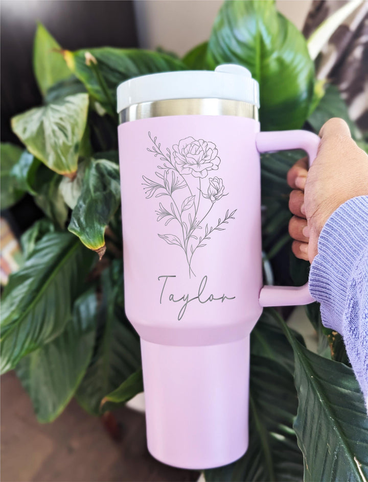 Custom Birth Flower Gift 40 Oz Cup Personalized Tumbler