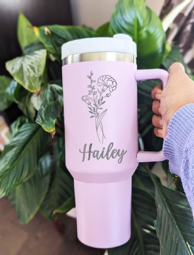 Christmas Gift Birth Flower 40 Oz Cup with Name Tumbler