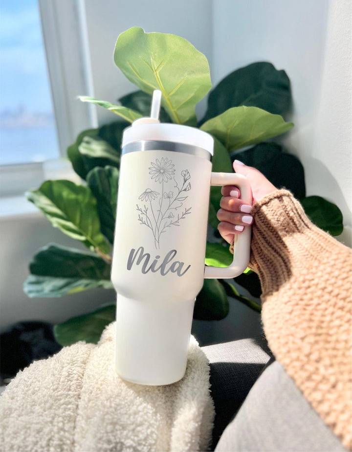 Custom Birth Flower Gift 40 Oz Cup Personalized Tumbler