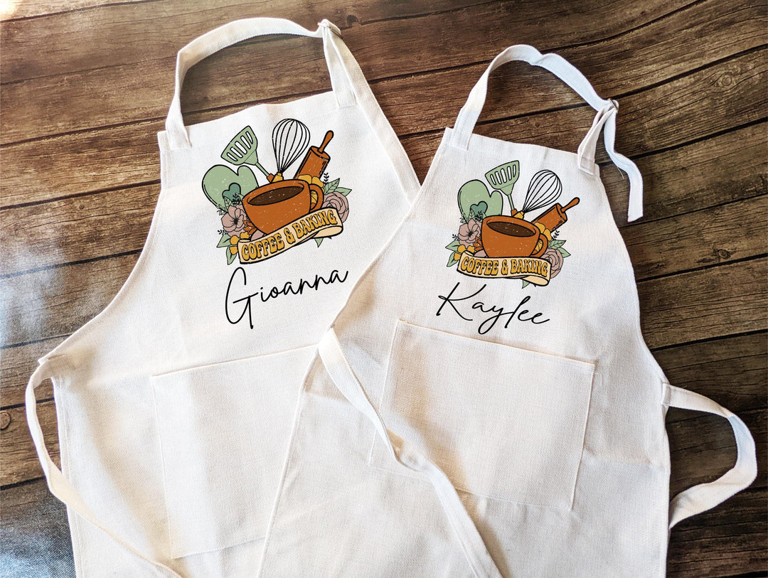 Personalized Retro Coffee And Baking Aprons Adult Linen Kitchen Apron