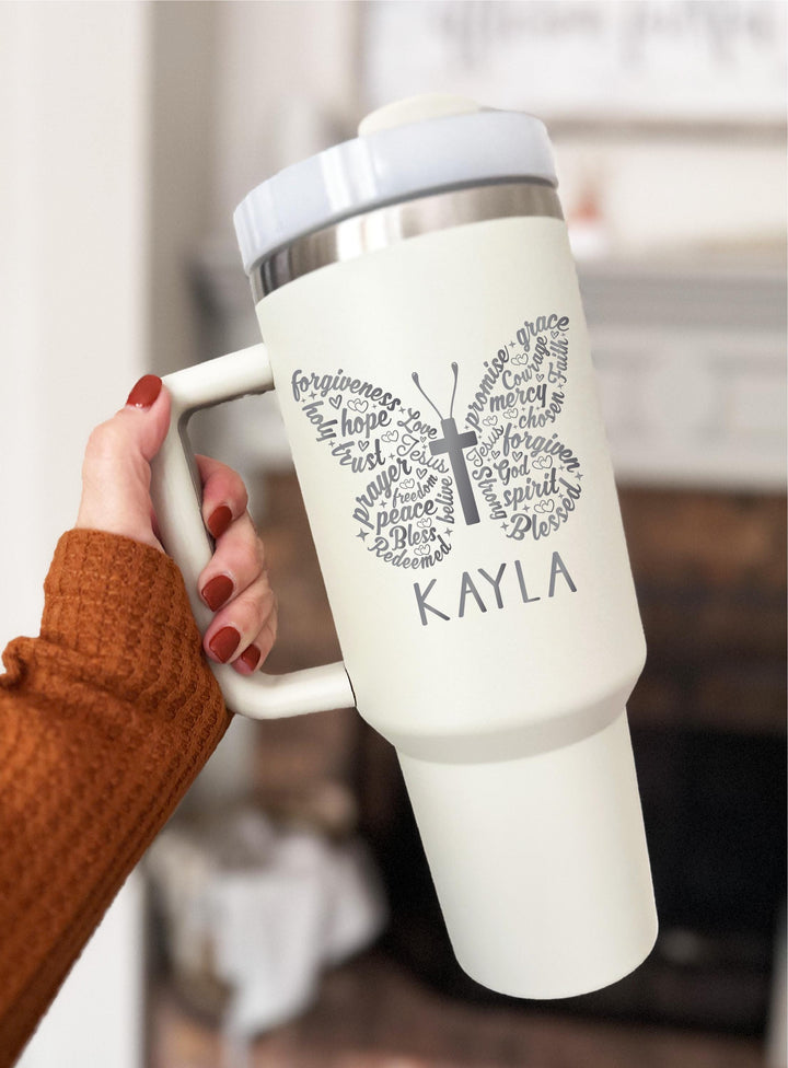Faith Christian Gifts Butterfly Bible Verse 40 oz Cup