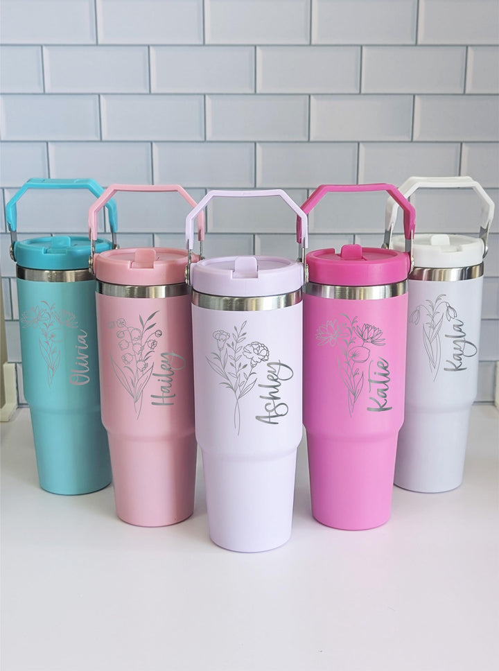 Birth Flower Tumbler Gift For Her 30oz Personalized Cup
