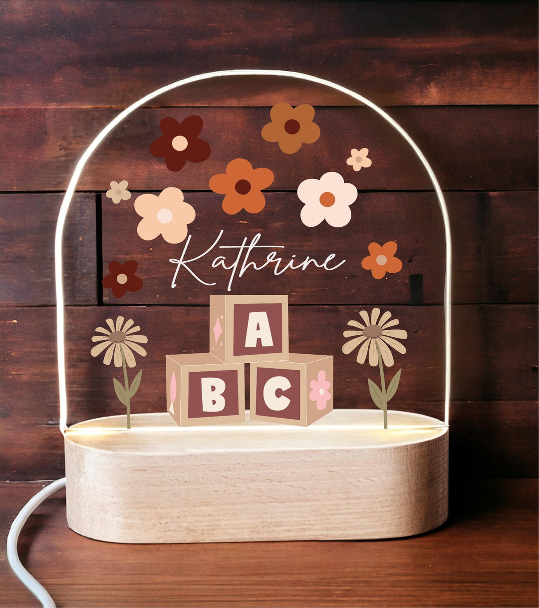 Personalized Baby Night Light Retro Daisy Led Nursery Decor