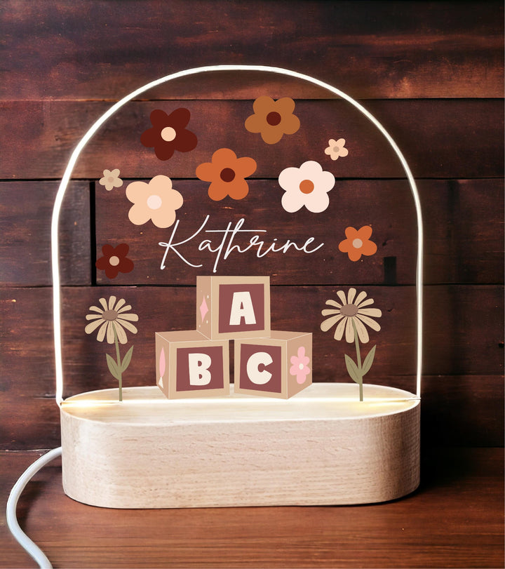 Personalized Baby Night Light Retro Daisy Led Nursery Decor