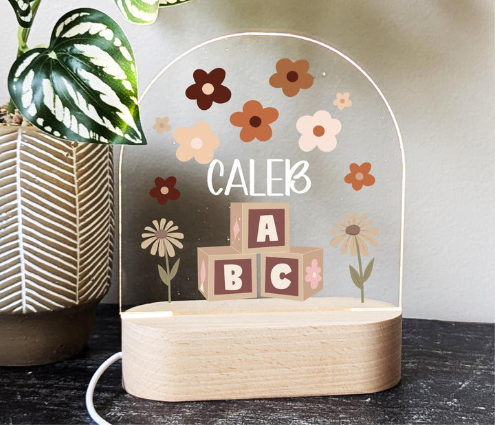 Personalized Baby Night Light Retro Daisy Led Nursery Decor