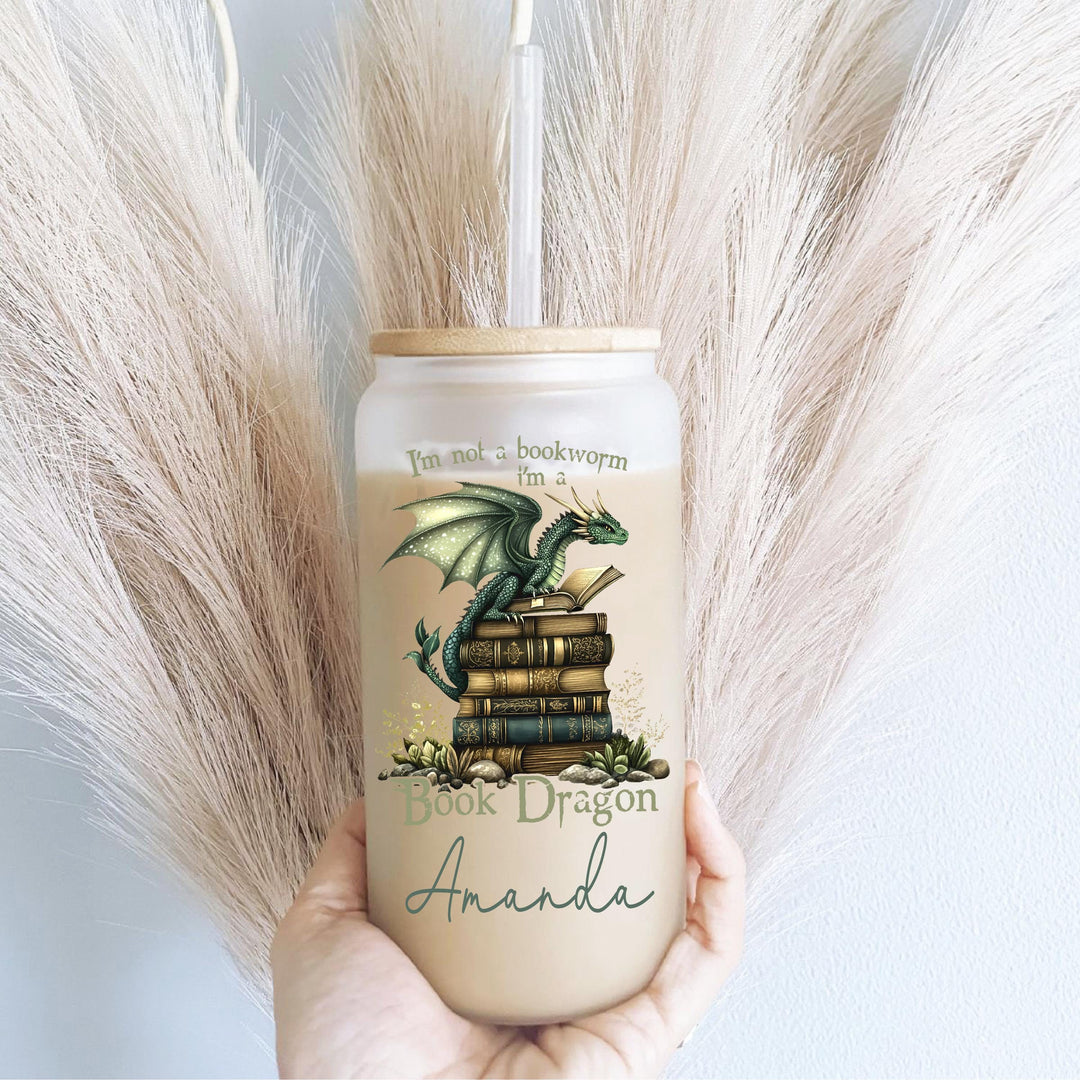 Personalized Book Lover Gift Book Dragon Iced Coffee Cup