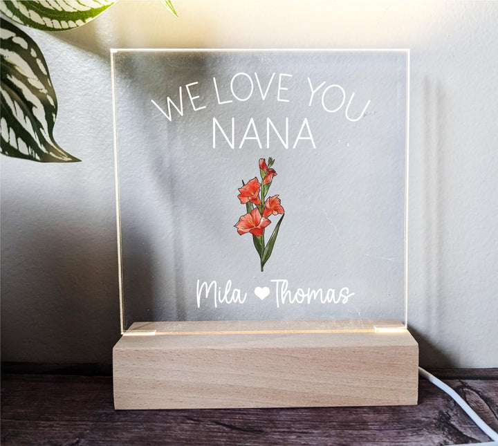 Birth Month Flower Acrylic Night Light Gift for Mom and Grandma