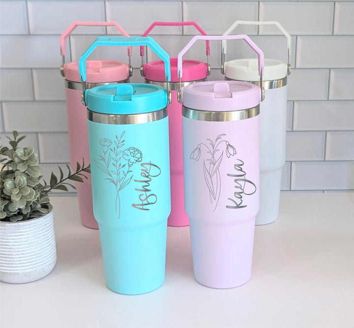 Bridesmaid Gift For Her With Name Cup 30oz Tumbler Flip Lid