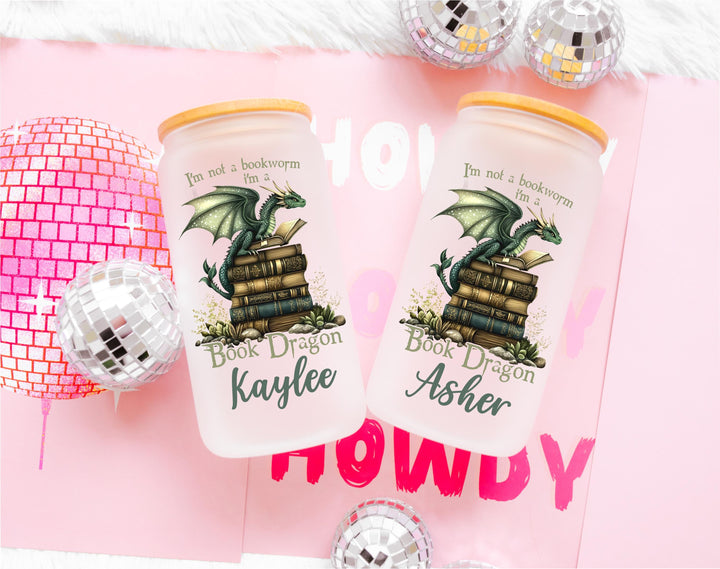 Personalized Book Lover Gift Book Dragon Iced Coffee Cup