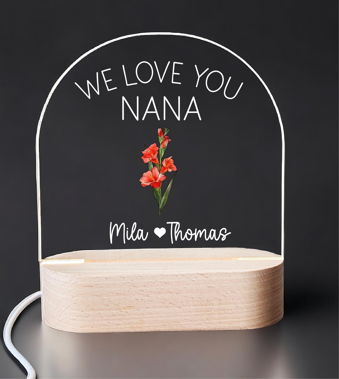 Birth Month Flower Acrylic Night Light Gift for Mom and Grandma