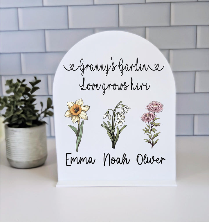 Grandma Gift Birth Flowers With Grandkids Names Custom Keepsake