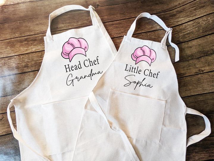 Personalized Chef Kitchen Apron Women with Pocket and Kids Matching Apron