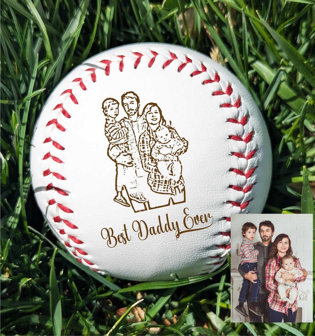 Personalized Photo Baseball Gift: Engraved Family Keepsake Picture gifts