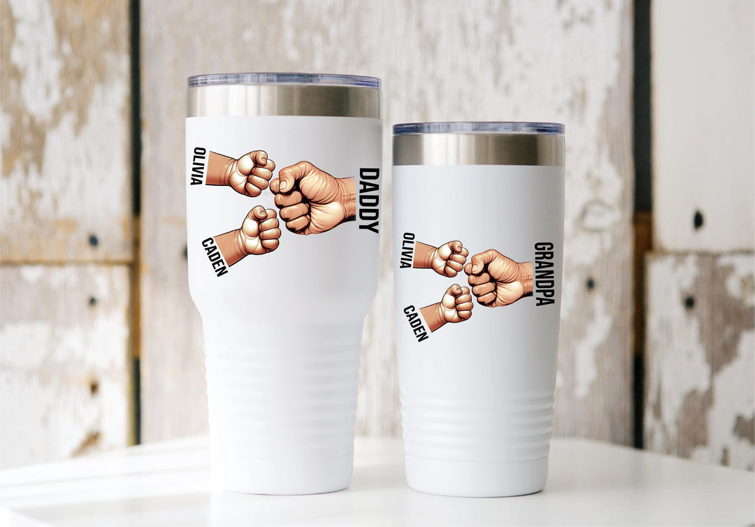 Dad hand fist tumbler with kids name Personalized dad gift Custom Papa cup Fathers day gift tumbler Grandpa birthday gift dad from kids