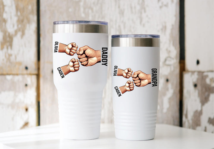 Dad hand fist tumbler with kids name Personalized dad gift Custom Papa cup Fathers day gift tumbler Grandpa birthday gift dad from kids