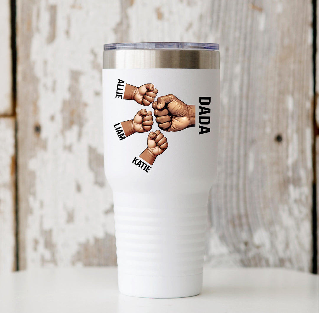 Dad hand fist tumbler with kids name Personalized dad gift Custom Papa cup Fathers day gift tumbler Grandpa birthday gift dad from kids