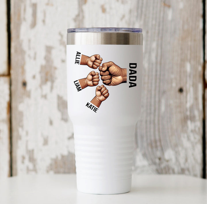 Dad hand fist tumbler with kids name Personalized dad gift Custom Papa cup Fathers day gift tumbler Grandpa birthday gift dad from kids
