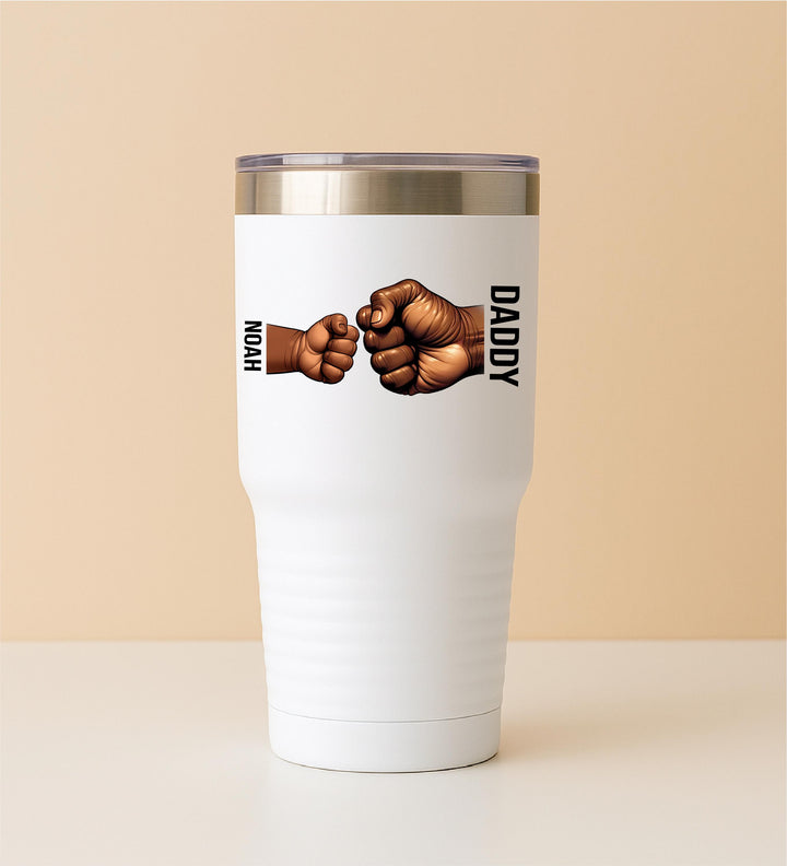 Dad hand fist tumbler with kids name Personalized dad gift Custom Papa cup Fathers day gift tumbler Grandpa birthday gift dad from kids