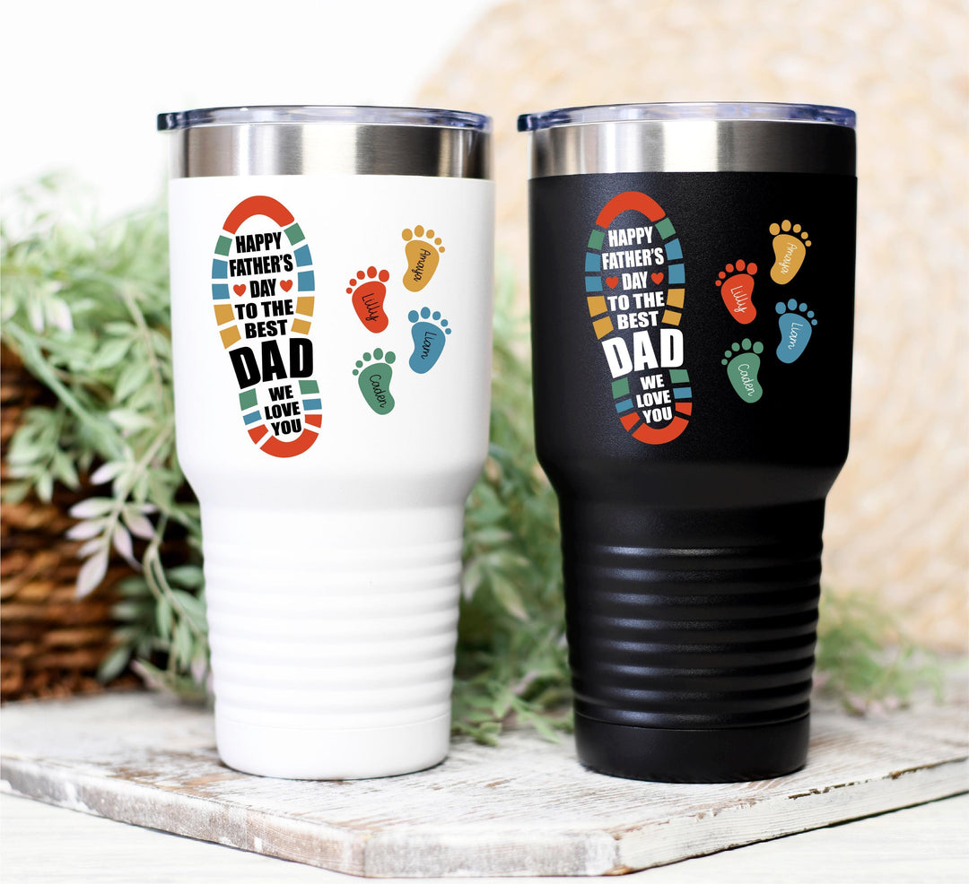 Dad foot print tumbler with kids name Personalized dad gift Custom Papa cup Fathers day gift tumbler Grandpa birthday gift dad from kids