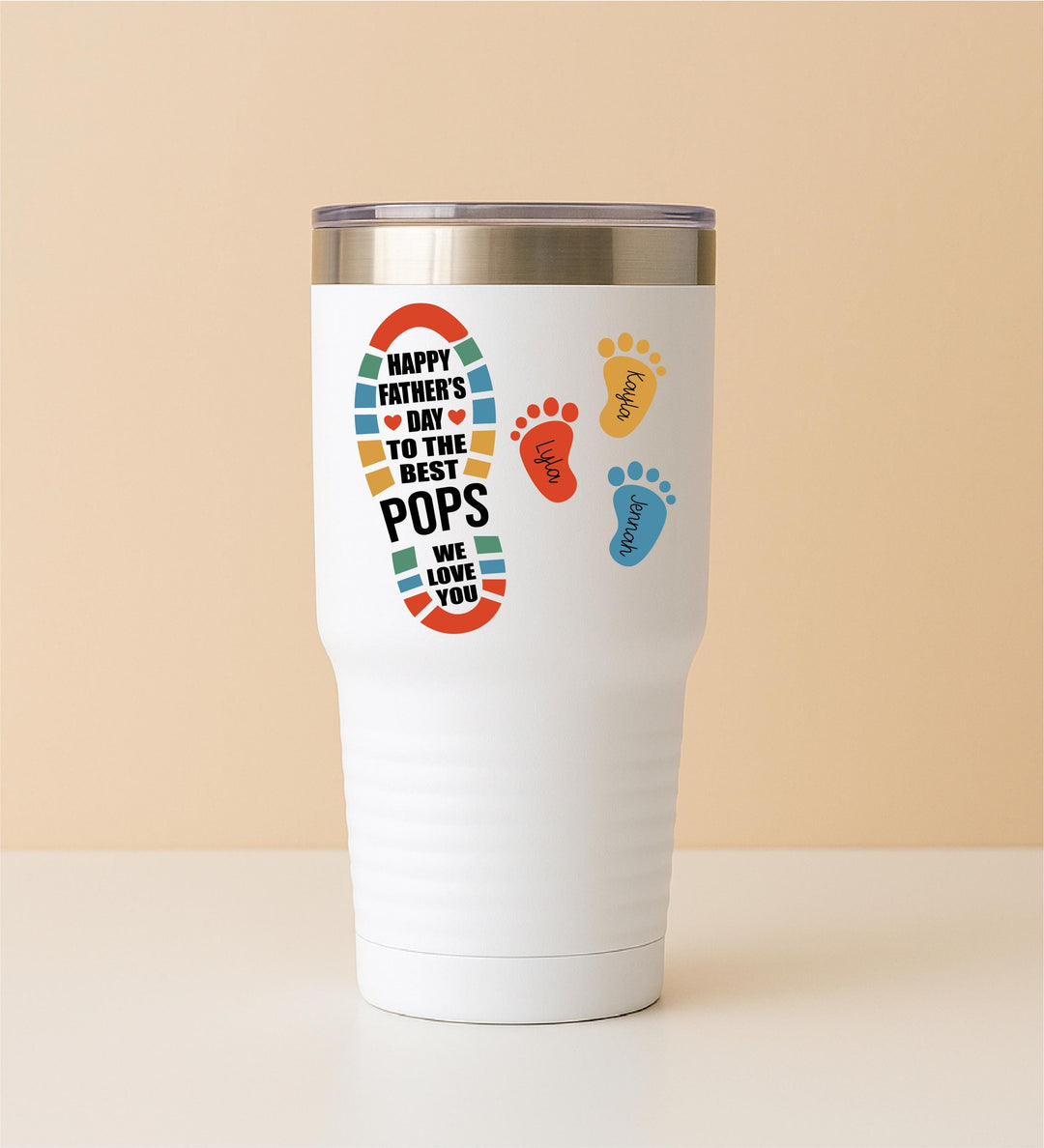 Dad foot print tumbler with kids name Personalized dad gift Custom Papa cup Fathers day gift tumbler Grandpa birthday gift dad from kids