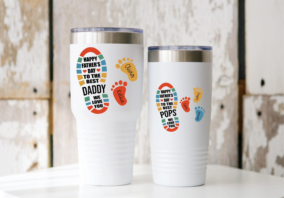 Dad foot print tumbler with kids name Personalized dad gift Custom Papa cup Fathers day gift tumbler Grandpa birthday gift dad from kids
