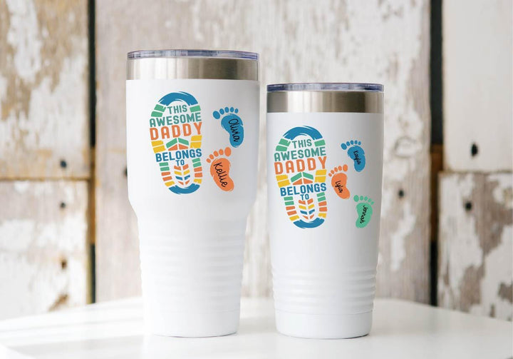 Birthday gift for grandma Dad foot print tumbler with kids name Personalized dad gift Custom Papa cup Fathers day gift tumbler Pop from kids